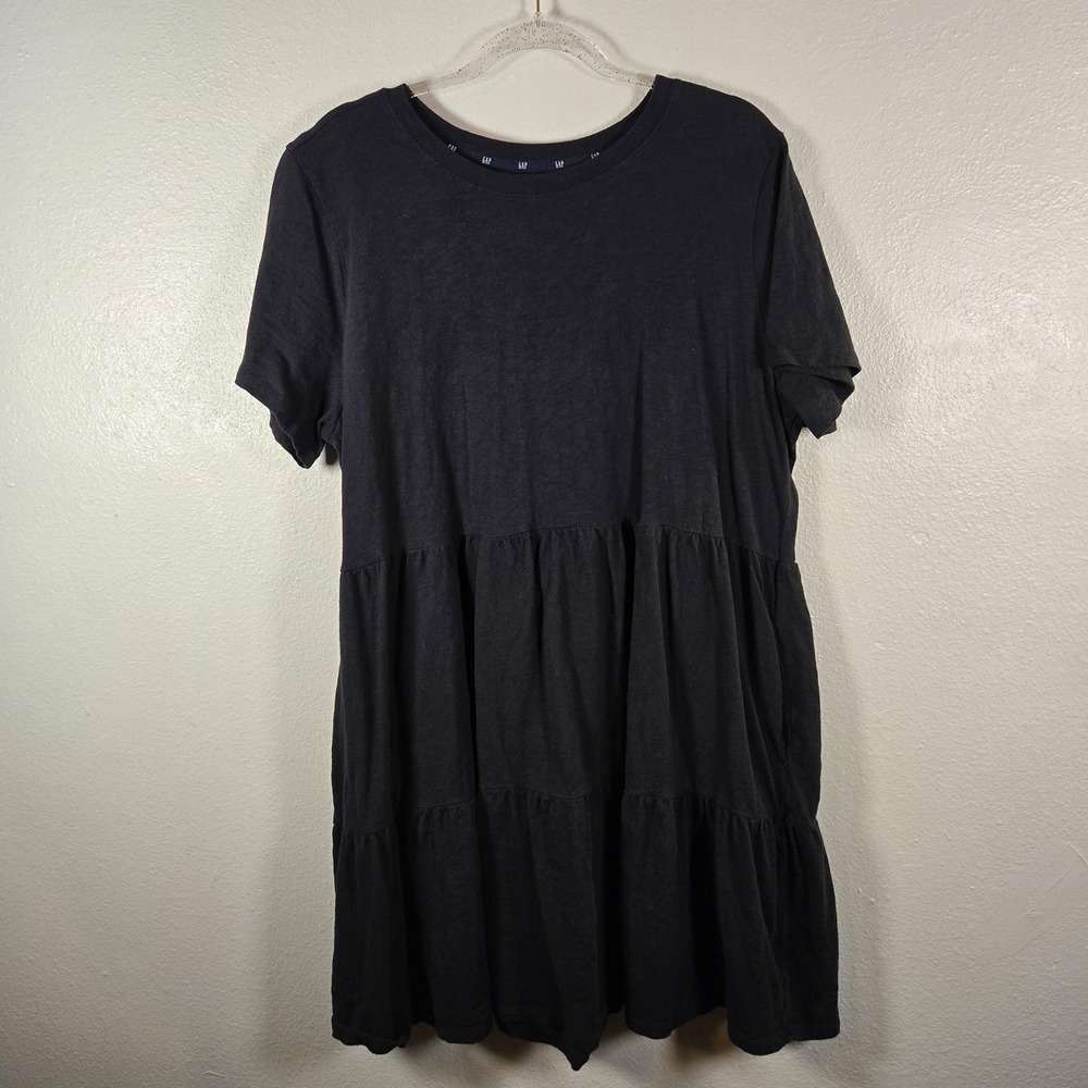 GAP Dress Womens 2XL Black Cottonβ Short Sleeve Tiered Swing Trapeze Casual Knit
